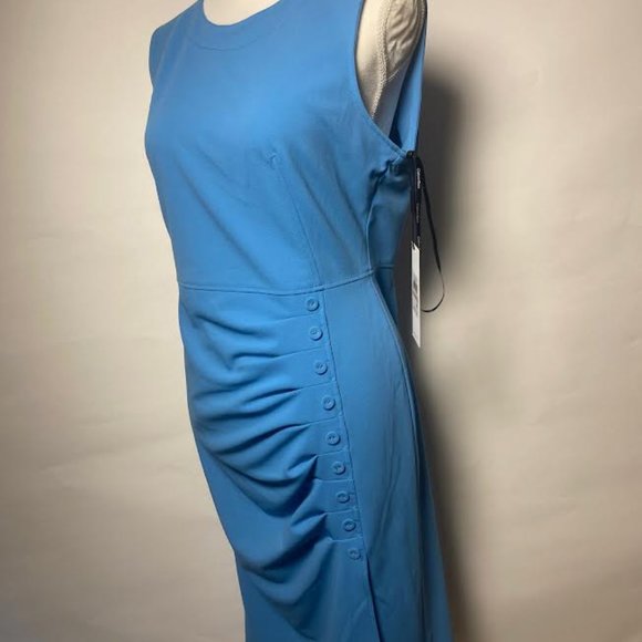 NWT $134 CALVIN KLEIN Women 12 Button-Trim Pleated Sheath Stretch Midi Dress - Picture 3 of 7